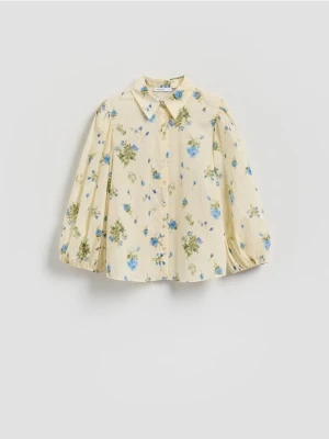 Reserved - Bawełniana koszula w kwiaty - jasnoniebieski