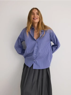 Reserved - Bawełniana koszula w paski - granatowy