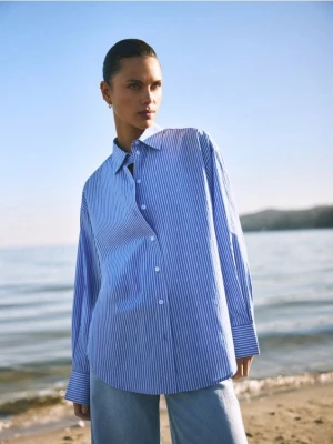 Reserved - Bawełniana koszula w paski - jasnoniebieski