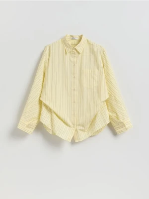Reserved - Bawełniana koszula w paski - jasnożółty