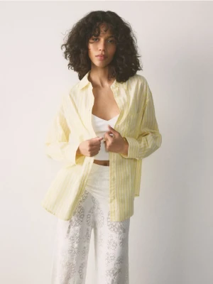 Reserved - Bawełniana koszula w paski - jasnożółty