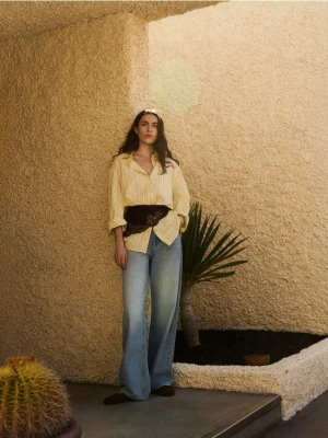 Reserved - Bawełniana koszula w paski - jasnożółty