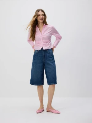 Reserved - Bawełniana koszula z drapowaniem - różowy