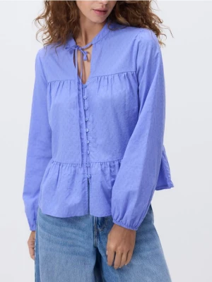Reserved - Bawełniana koszula z falbaną - niebieski