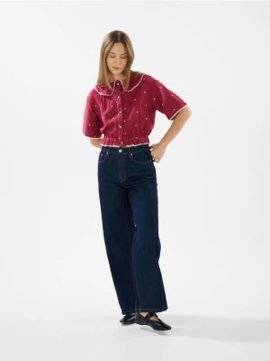 Reserved - Bawełniana koszula z haftem - czerwony