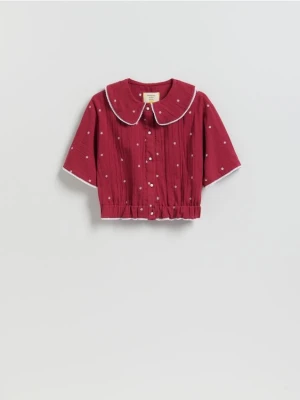 Reserved - Bawełniana koszula z haftem - czerwony