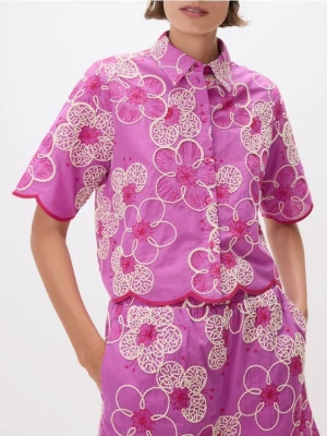 Reserved - Bawełniana koszula z haftem - różowy