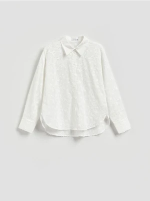 Reserved - Bawełniana koszula z haftowaniem - złamana biel