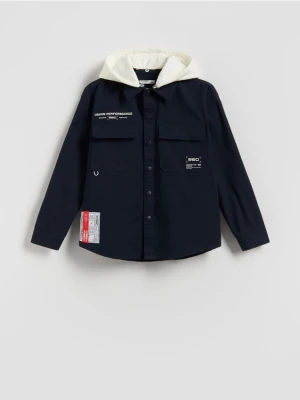 Reserved - Bawełniana koszula z kapturem - granatowy