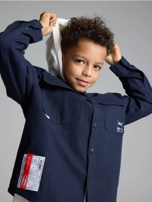 Reserved - Bawełniana koszula z kapturem - granatowy