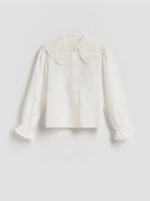 Reserved - Bawełniana koszula z kołnierzykiem - złamana biel