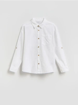 Reserved - Bawełniana koszula z lnem - biały