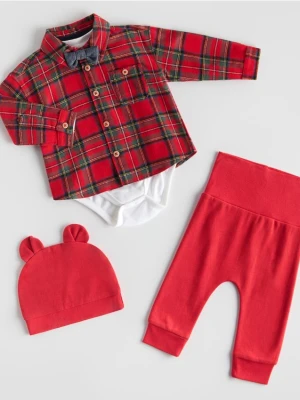 Reserved - Bawełniana koszula z muszką - czerwony