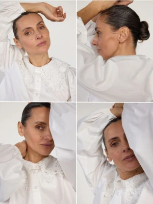 Reserved - Bawełniana koszula z ozdobnym kołnierzem - biały