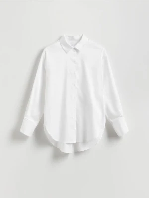Reserved - Bawełniana koszula z szerokimi mankietami - biały