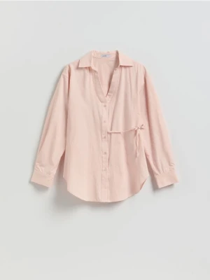 Reserved - Bawełniana koszula z wiązaniem - brzoskwiniowy