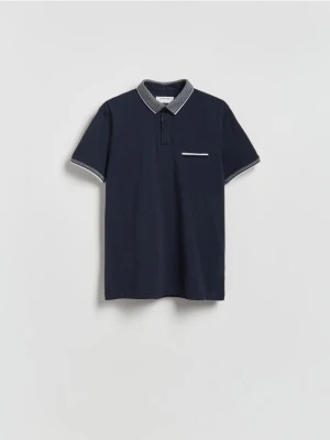 Reserved - Bawełniana koszulka polo slim - granatowy