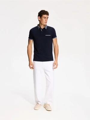 Reserved - Bawełniana koszulka polo slim - granatowy