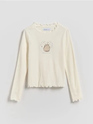Reserved - Bawełniana koszulka Pusheen - złamana biel