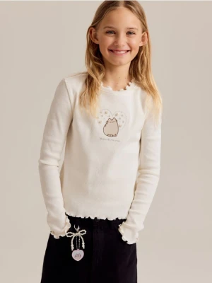 Reserved - Bawełniana koszulka Pusheen - złamana biel