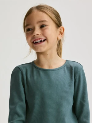 Reserved - Bawełniana koszulka w prążek - ciemny turkus