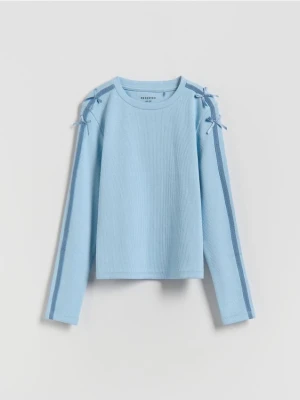 Reserved - Bawełniana koszulka z lampasami - jasnoniebieski