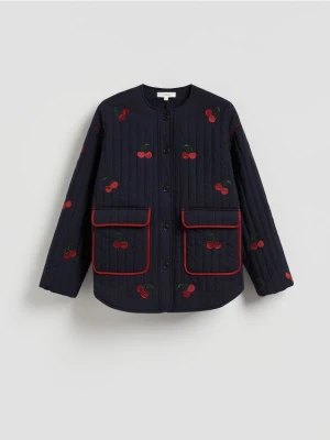 Reserved - Bawełniana kurtka z haftem - granatowy