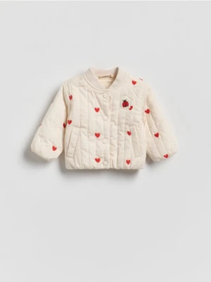 Reserved - Bawełniana kurtka z haftowanym wzorem - złamana biel