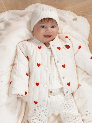 Reserved - Bawełniana kurtka z haftowanym wzorem - złamana biel