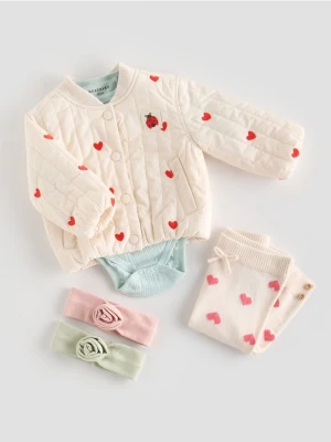 Reserved - Bawełniana kurtka z haftowanym wzorem - złamana biel