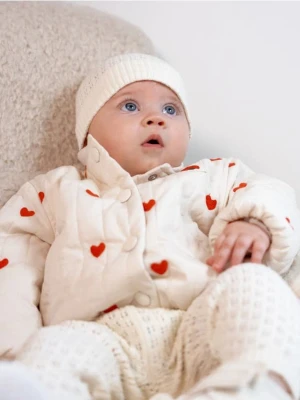 Reserved - Bawełniana kurtka z haftowanym wzorem - złamana biel