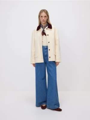 Reserved - Bawełniana kurtka z kołnierzem - złamana biel