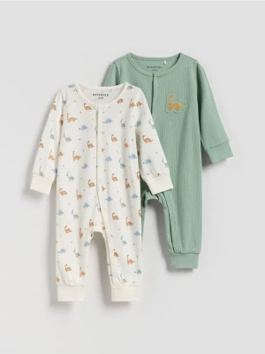 Reserved - Bawełniana piżama 2 pack - złamana biel