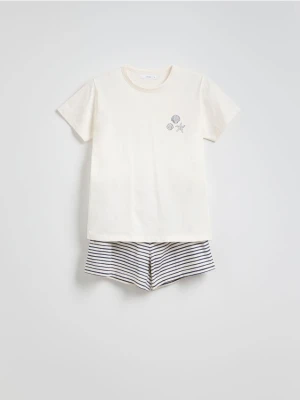 Reserved - Bawełniana piżama dwuczęściowa - kremowy