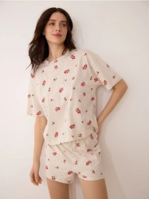 Reserved - Bawełniana piżama dwuczęściowa - kremowy