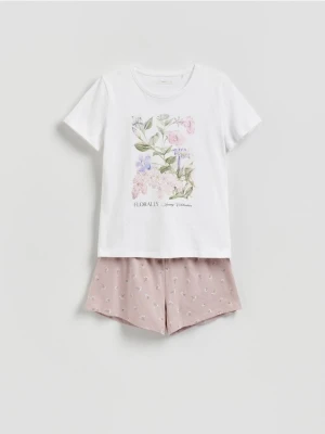 Reserved - Bawełniana piżama dwuczęściowa - pastelowy róż