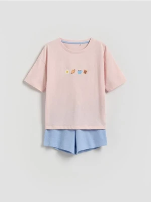 Reserved - Bawełniana piżama dwuczęściowa - różowy