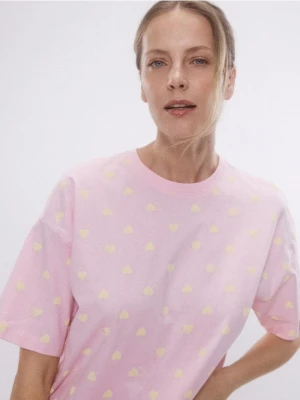 Reserved - Bawełniana piżama w serca - pastelowy róż