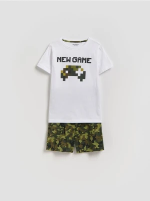 Reserved - Bawełniana piżama z nadrukiem - biały