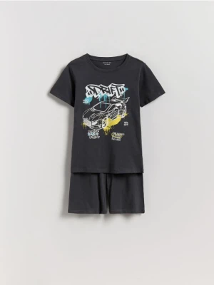 Reserved - Bawełniana piżama z nadrukiem - ciemnoszary