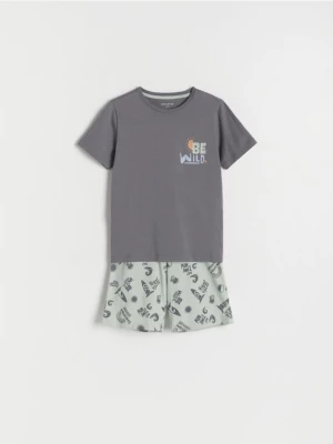 Reserved - Bawełniana piżama z nadrukiem - jasnozielony