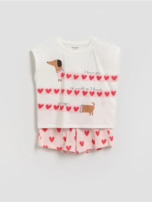 Reserved - Bawełniana piżama z nadrukiem - pastelowy róż