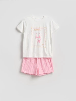 Reserved - Bawełniana piżama z nadrukiem - różowy