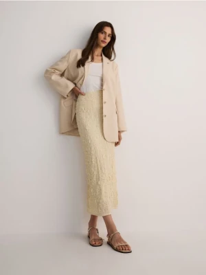 Reserved - Bawełniana spódnica midi z marszczonej tkaniny - złamana biel