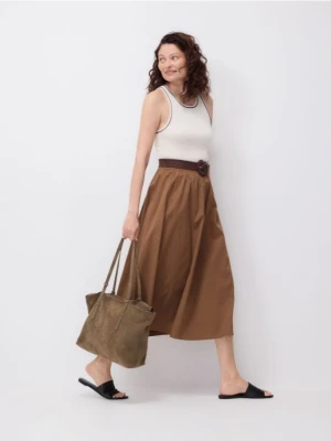 Reserved - Bawełniana spódnica z paskiem - beżowy