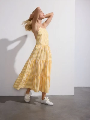 Reserved - Bawełniana sukienka maxi - żółty