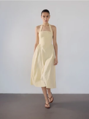 Reserved - Bawełniana sukienka midi - jasnożółty