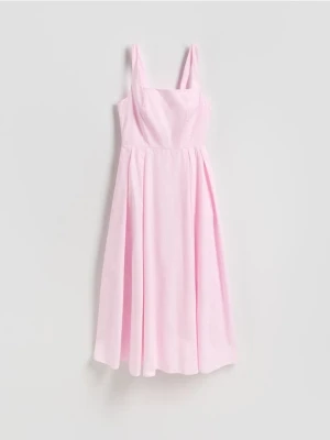 Reserved - Bawełniana sukienka midi - różowy