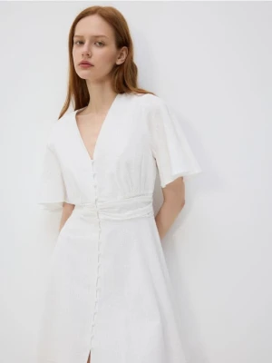 Reserved - Bawełniana sukienka midi - złamana biel