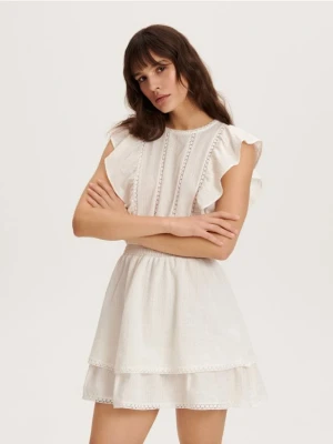 Reserved - Bawełniana sukienka mini - złamana biel